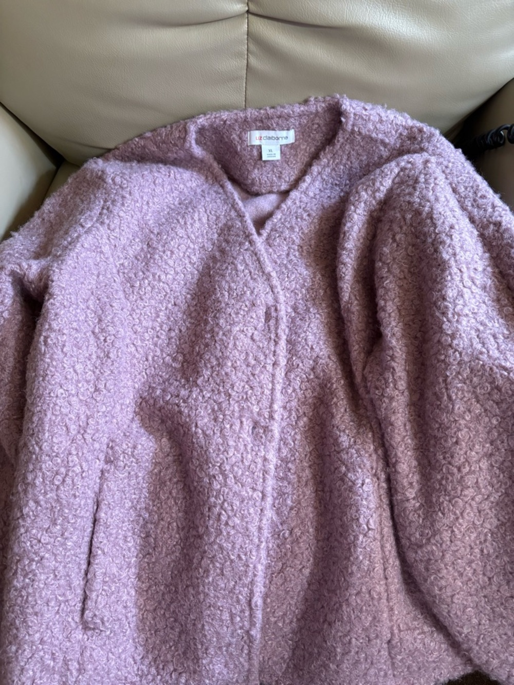 Liz Claiborne Elderberry Purple Bouclé Sweater Cardigan